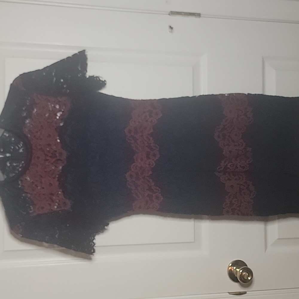 Express 2 Lace Dress with Black, Navy, and Burgundy Stripes